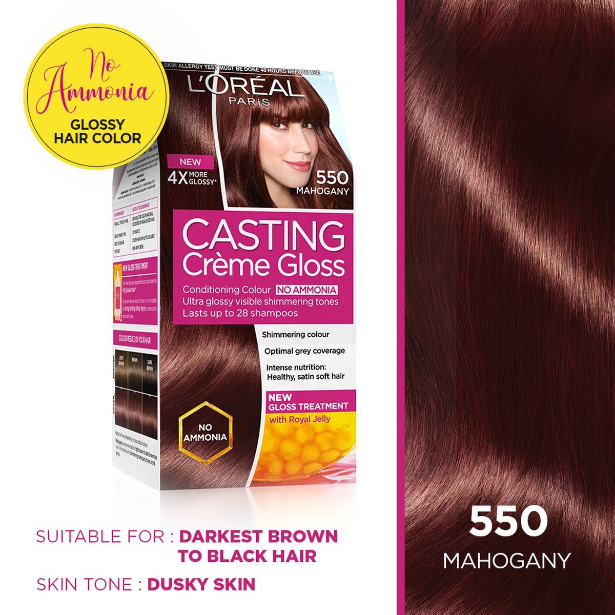 L'Oreal Paris 550 (Mahogany) Casting Creme Gloss Hair Color, 72ml –  MinerwaShopping