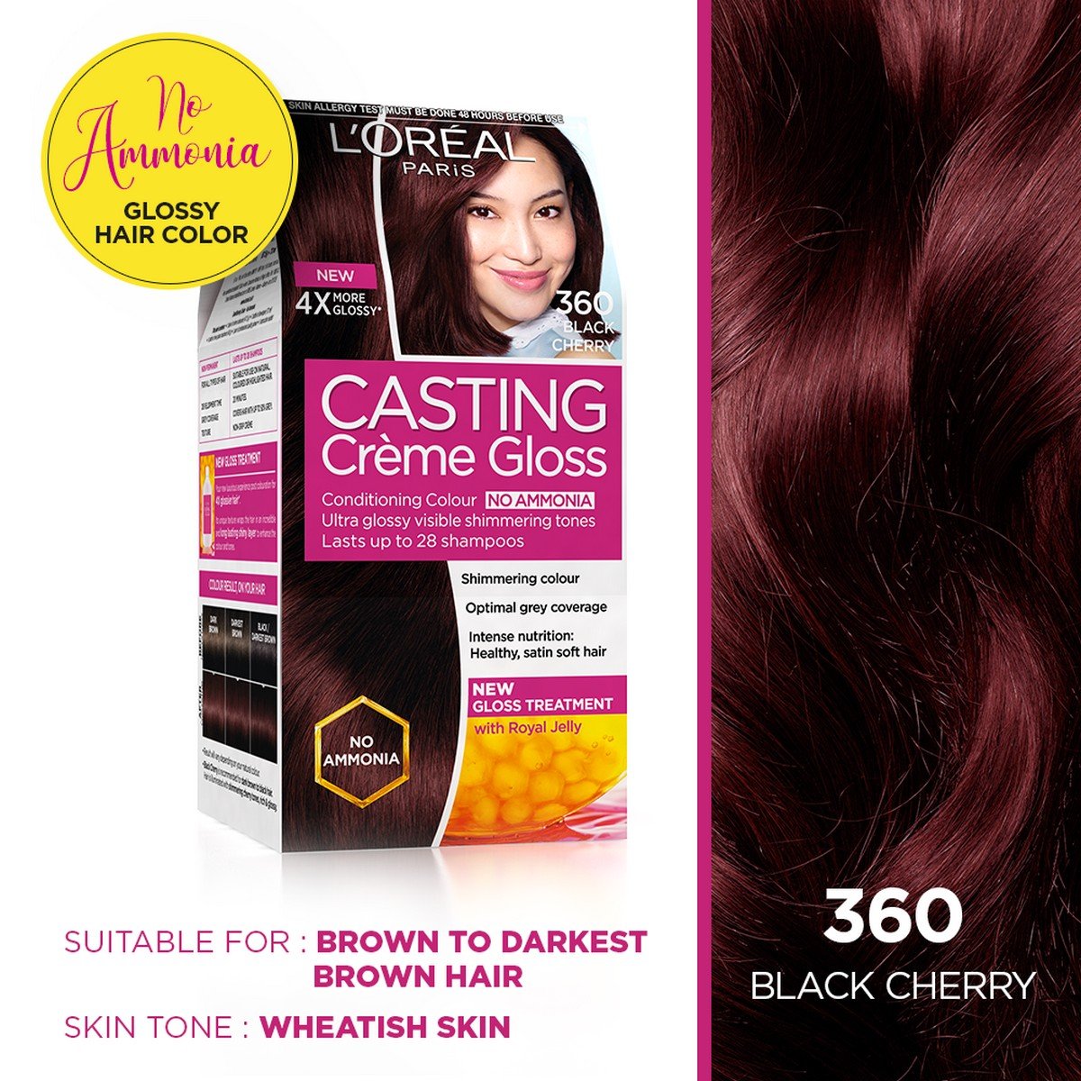 L'Oreal Paris 360 (Black Cherry) Casting Creme Gloss Hair Color, 72ml –  MinerwaShopping