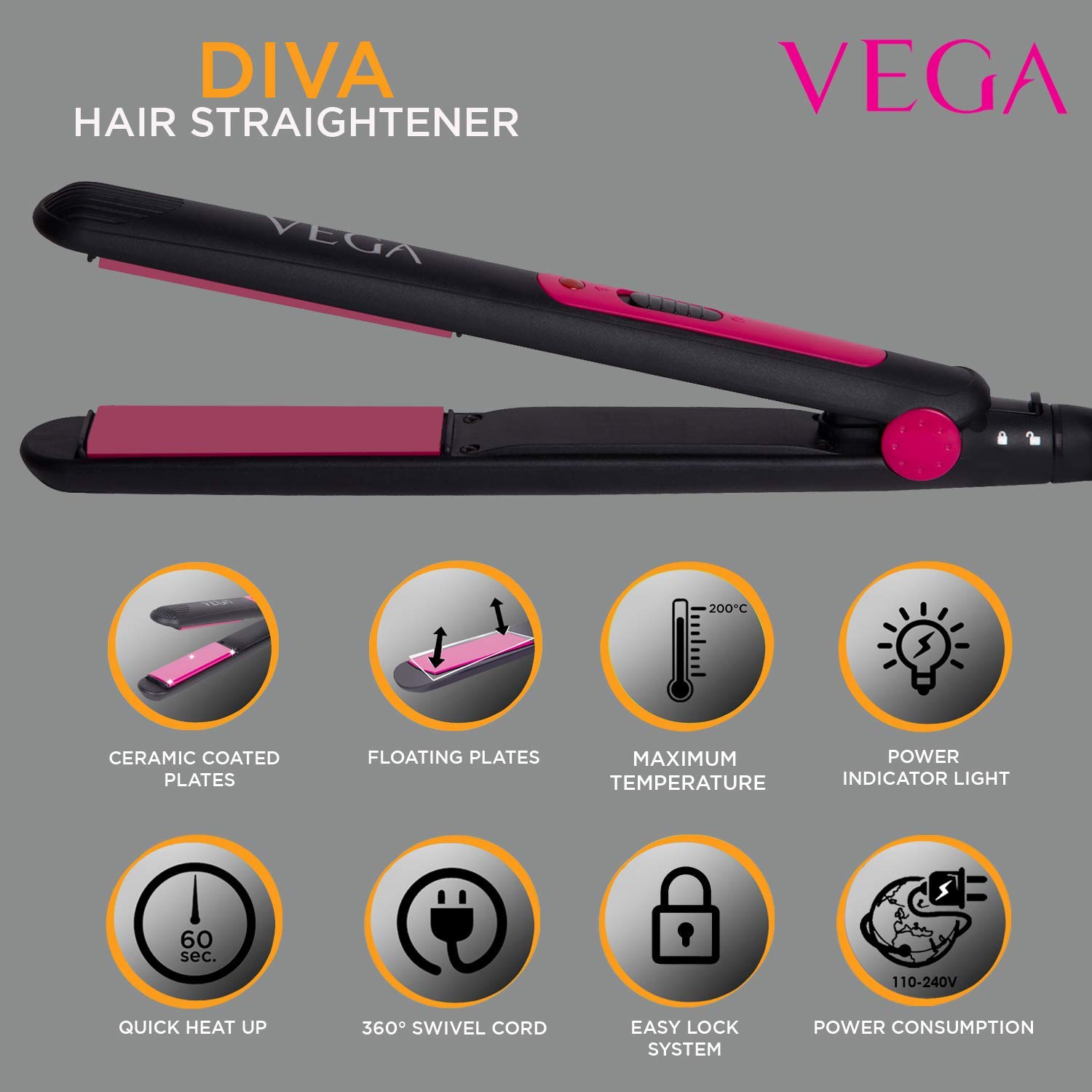 VEGA X-Glam (VHSH-17) Pink Hair Straightening Brush – MinerwaShopping
